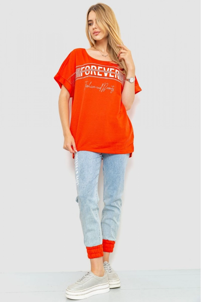 Купити Костюм женский повседневный футболка+джинсы, колір червоно-блакитний, 117R754020 оптом - Фото №1