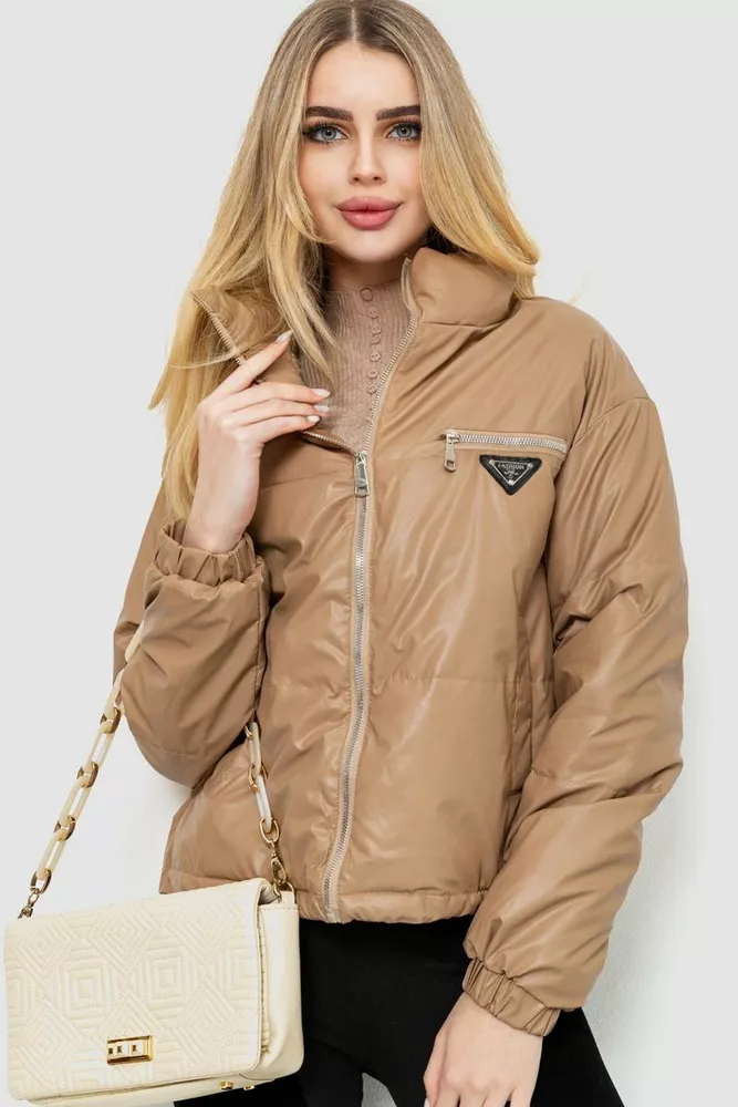Купити Куртка жіноча з м'якої екошкіри, колір бежевий, 186R095 оптом - Фото №1