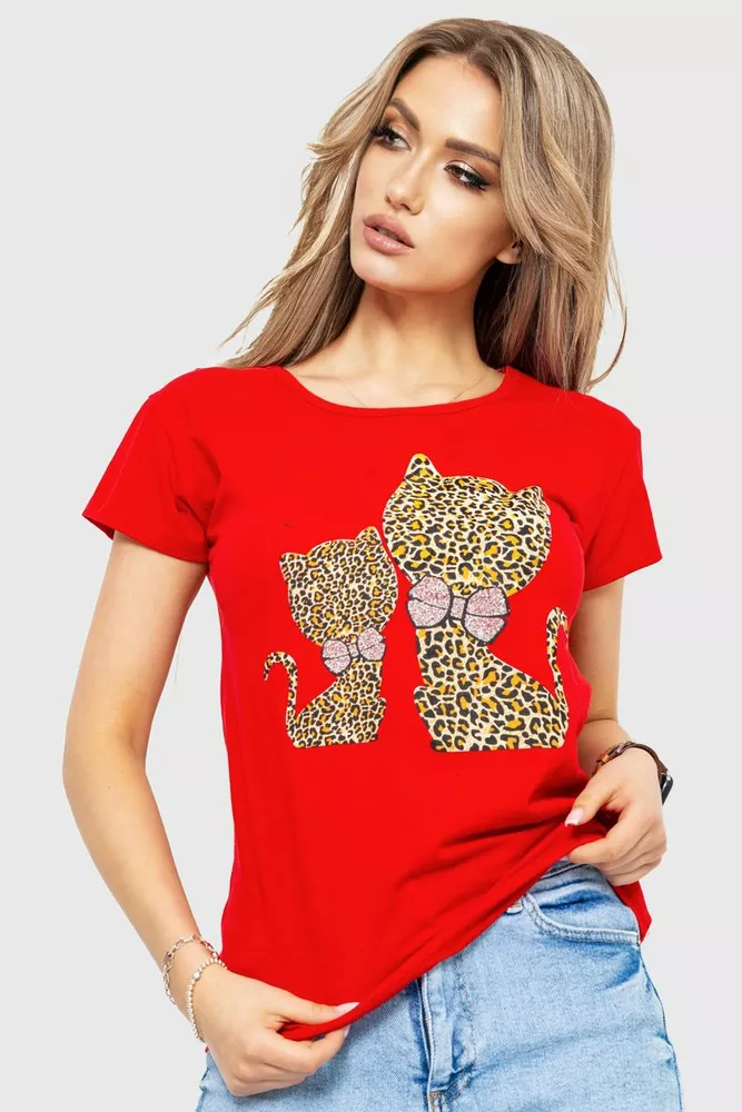 Купити Жіноча футболка з принтом, колір червоний, 190R102 - Фото №1