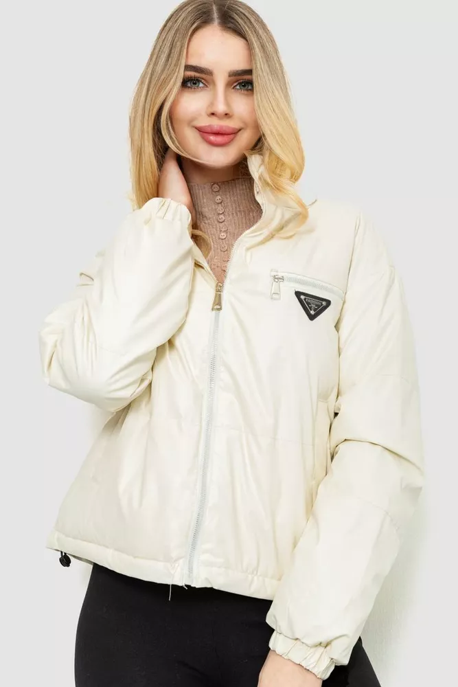Купить Куртка женская из мягкой экокожи, цвет молочный, 186R095 - Фото №1