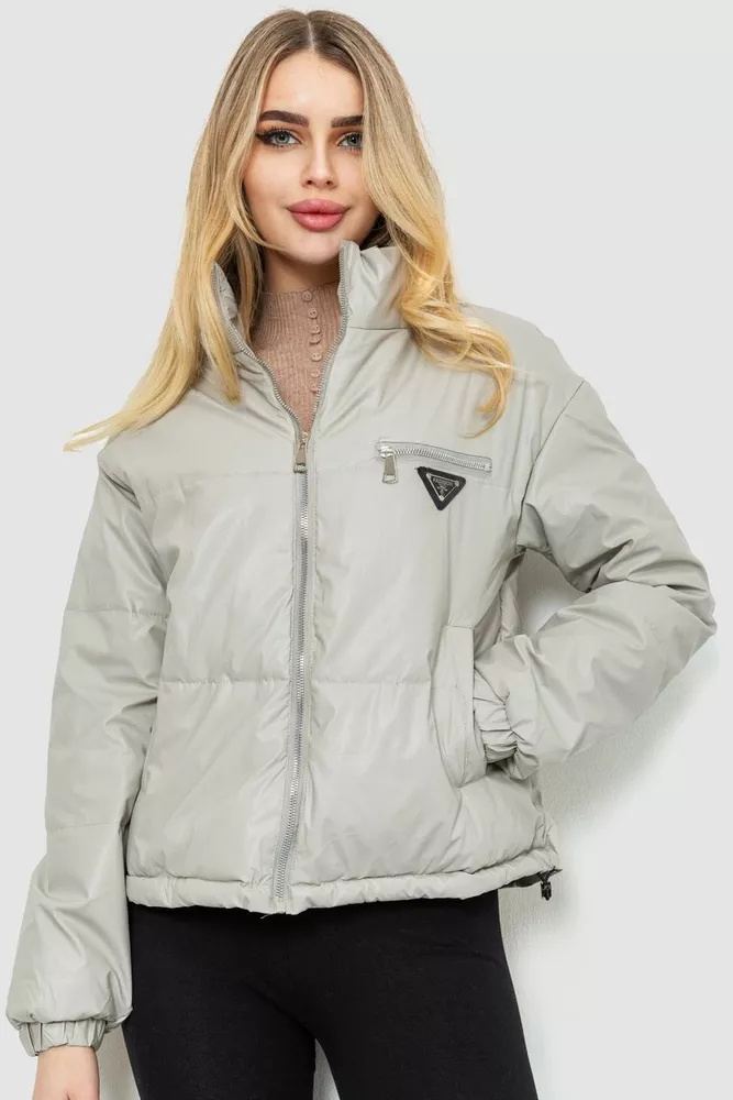 Купити Куртка жіноча з м'якої екошкіри, колір світло-сірий, 186R095 - Фото №1