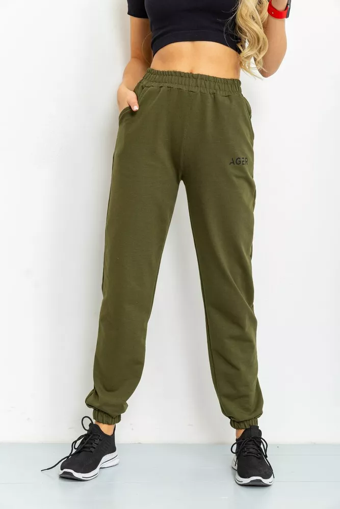 Купить Спорт штаны женские демисезонные, цвет темно-зеленый, 206R001 - Фото №1