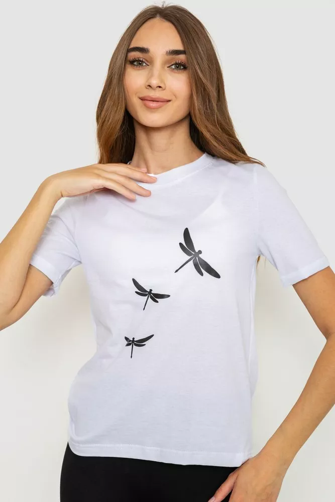 Купити Жіноча футболка з принтом, колір білий, 241R120 - Фото №1