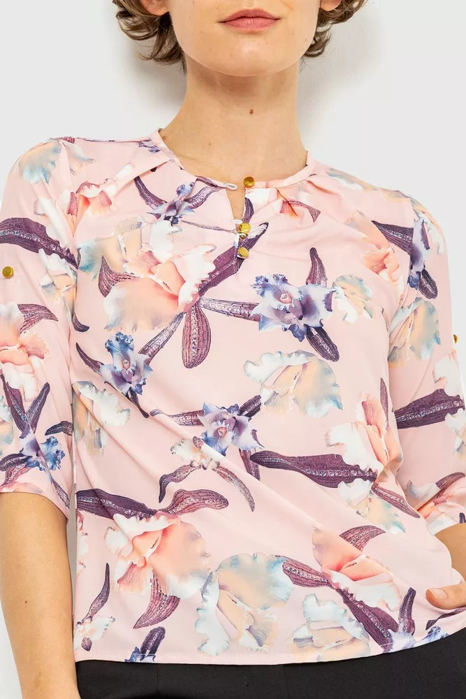 Купить Блуза с цветочным принтом, цвет персиковый, 230R112-5 - Фото №1
