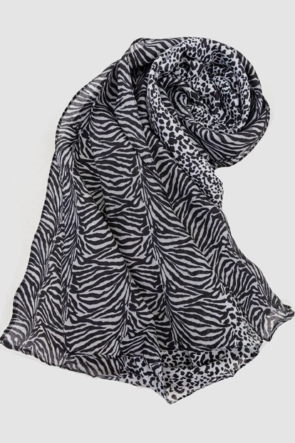 Шарф жіночий з принтом, колір сіро-чорний, 244R011-1