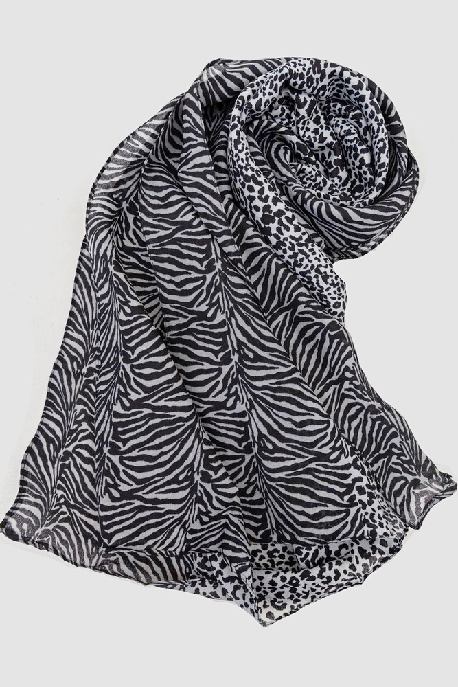 Купити Шарф жіночий з принтом, колір сіро-чорний, 244R011-1 - Фото №1
