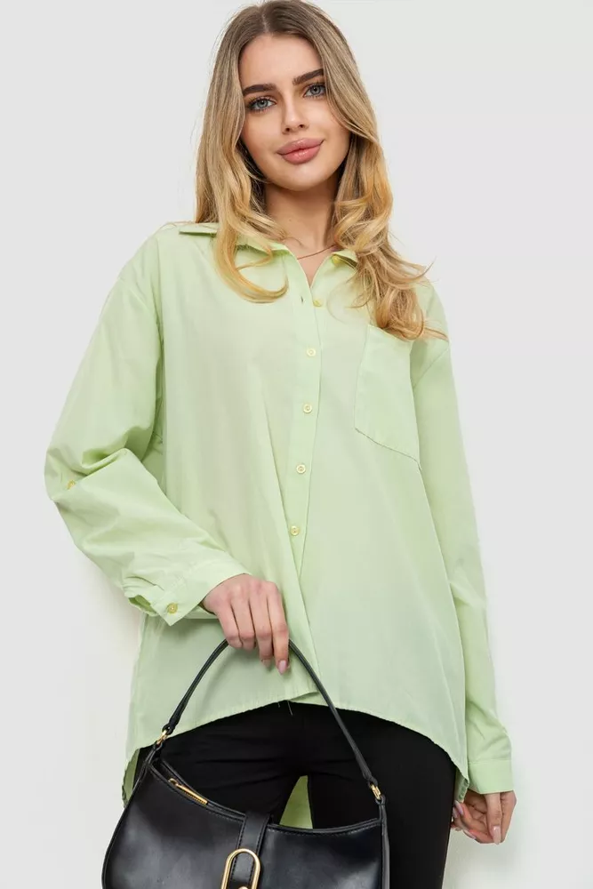 Купить Рубашка женская свободная однотонная, цвет фисташковый, 246R3977 оптом - Фото №1