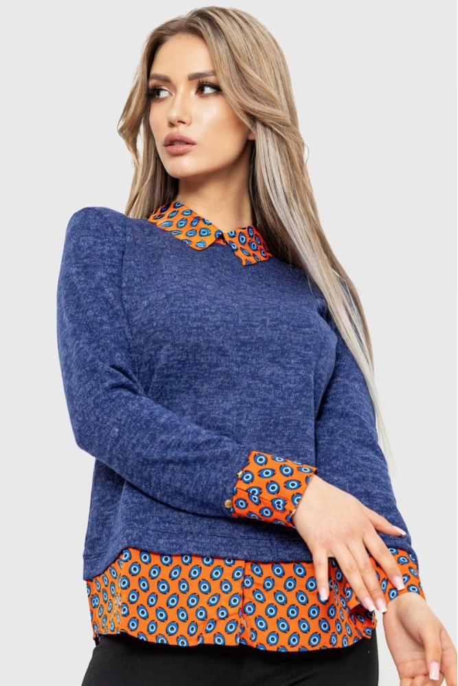 Купити Блуза жіноча обманка 230R53-3, колір синьо-помаранчевий, 230R542-3 - Фото №1