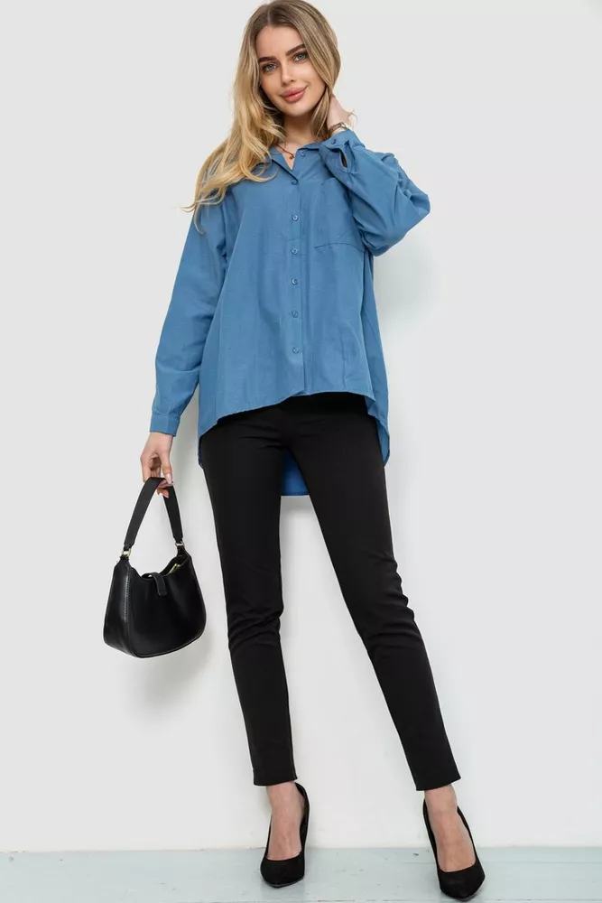 Купить Рубашка женская свободная однотонная, цвет джинс, 246R3977 - Фото №1