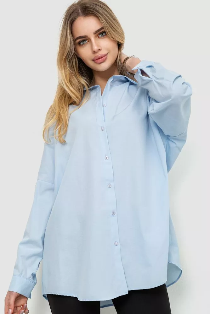 Купить Рубашка женская свободная однотонная, цвет светло-голубой, 246R3977 - Фото №1