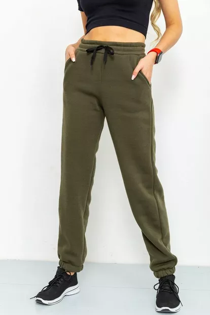Спорт штани жіночі на флісі, колір хакі, 184R003