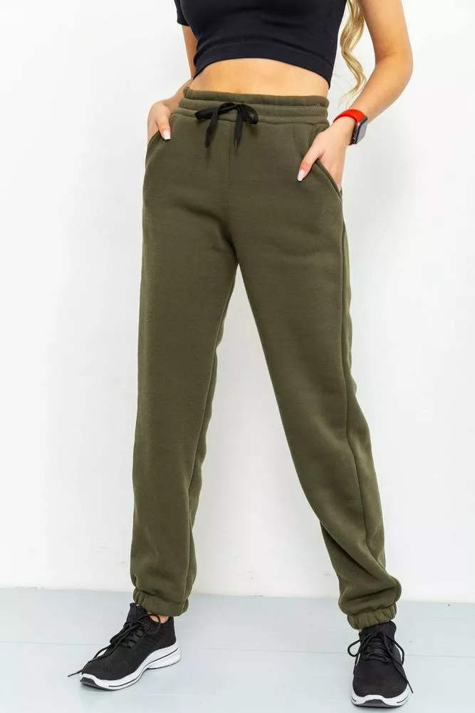 Купить Спорт штаны женские на флисе, цвет хаки, 184R003 - Фото №1