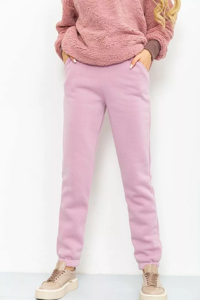 Купить Спорт штаны женские на флисе, цвет пудровый, 184R003 - Фото №1