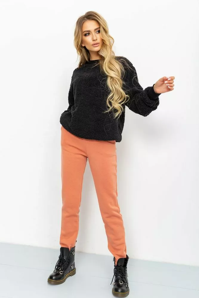 Купить Спорт штаны женские на флисе, цвет темно-персиковый, 184R003 - Фото №1