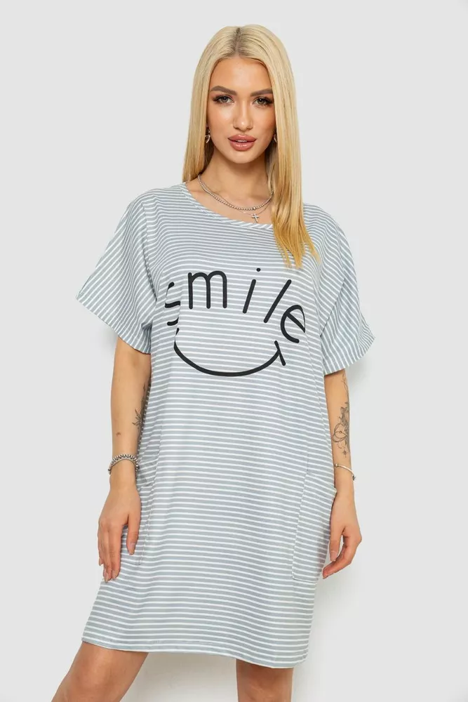 Купити Нічна сорочка в смужку, колір сіро-білий, 238R15022-3 - Фото №1