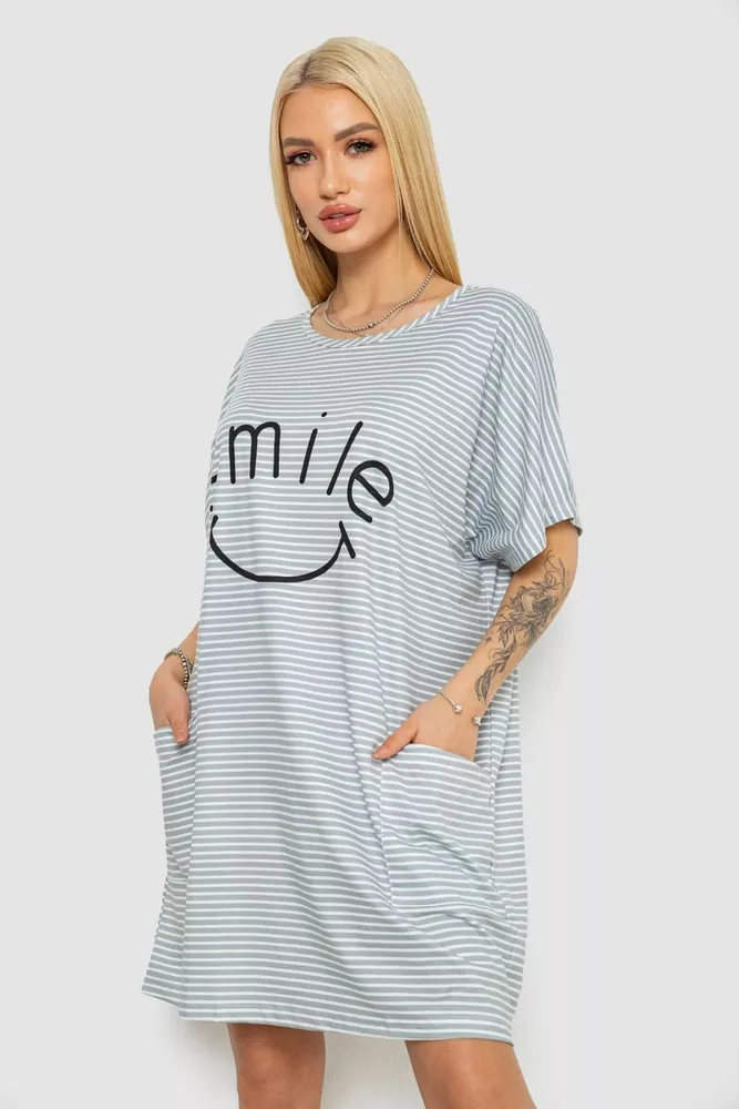 Купити Нічна сорочка в смужку, колір сіро-білий, 238R15022-3 - Фото №3