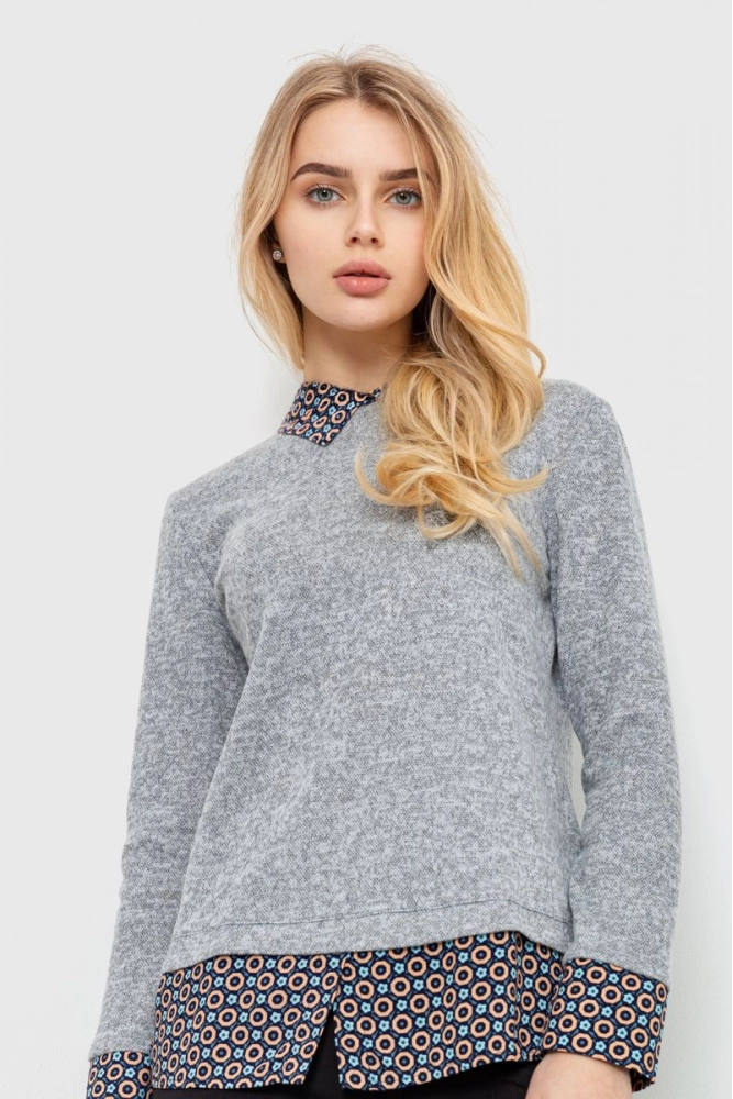 Купити Блуза жіноча обманка 230R53-3, колір сіро-пудровий, 230R542-3 - Фото №1