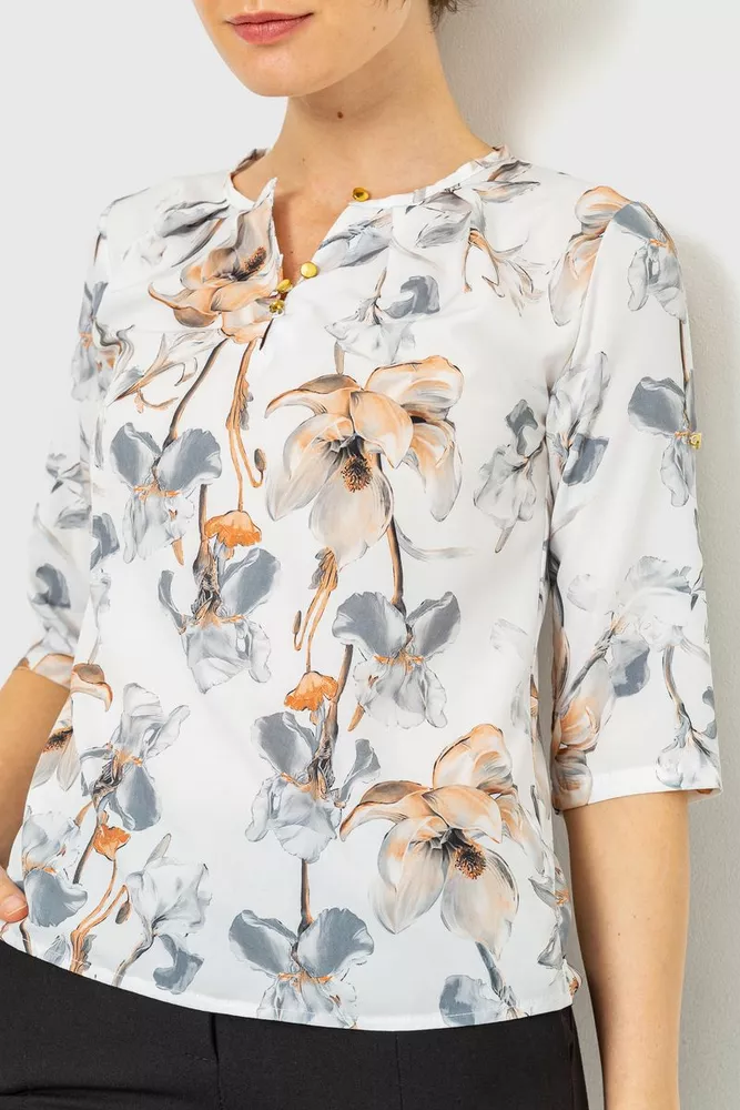 Купити Блуза з квітковим принтом, колір сіро-бежевий, 230R112-5 - Фото №1