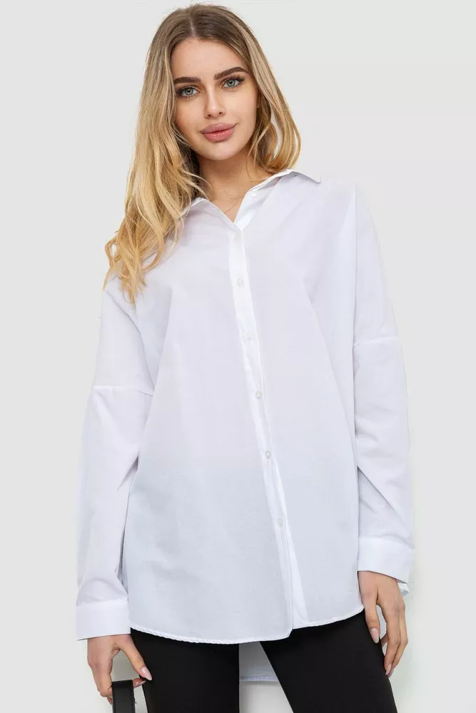 Купить Рубашка женская свободная однотонная, цвет белый, 246R3977 - Фото №1