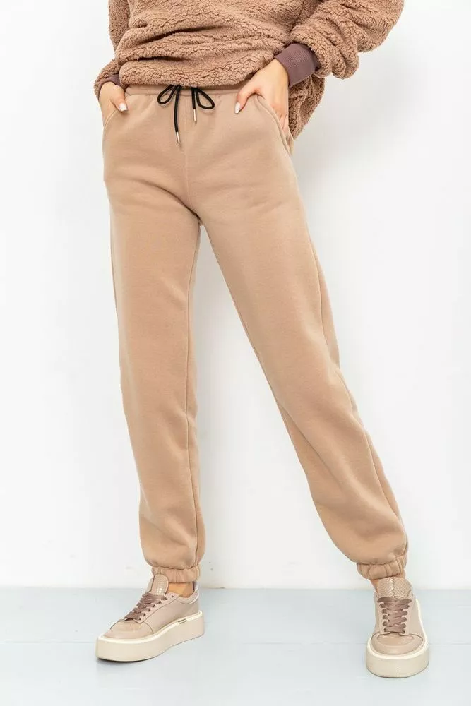 Купить Спорт штаны женские на флисе, цвет бежевый, 184R003 - Фото №1