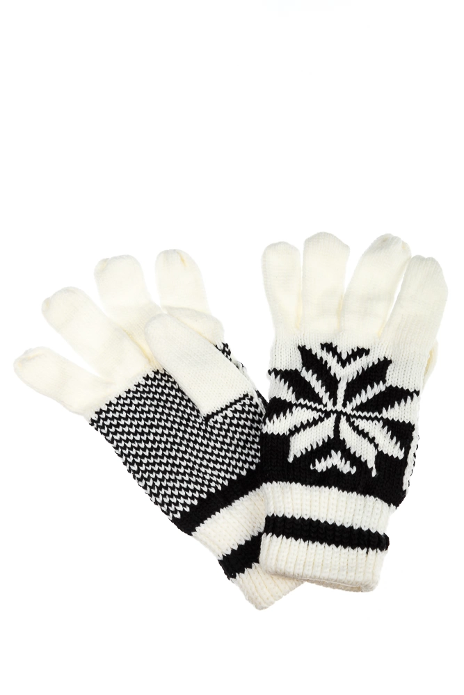 Купить Перчатки вязаные теплые двухсслоенные женские AG-0008318 принт снежинка Бело-черный оптом - Фото №1