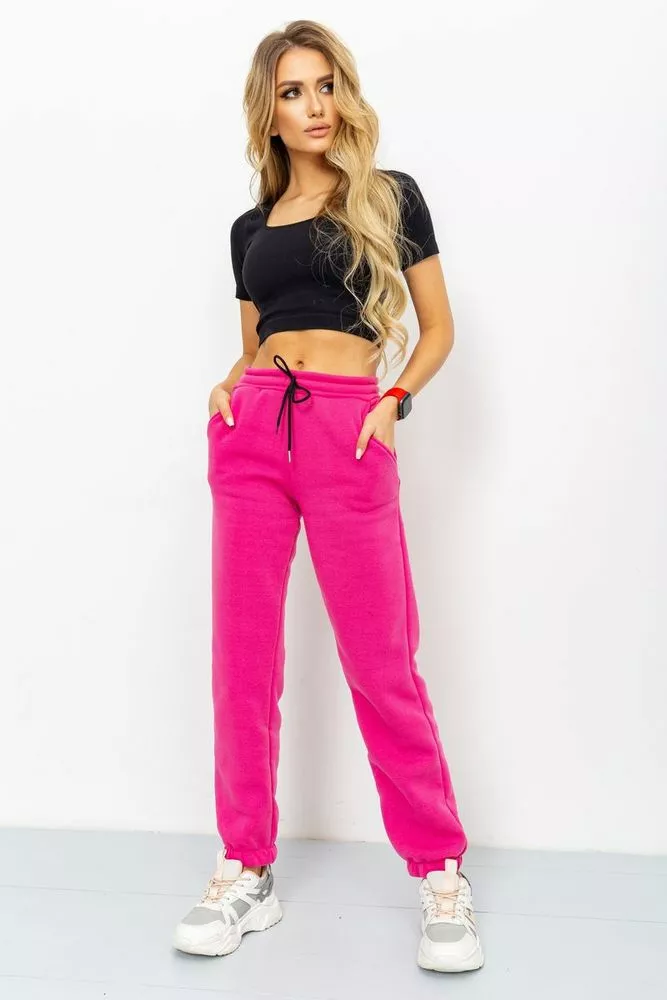 Купить Спорт штаны женские на флисе, цвет розовый, 184R003 - Фото №1