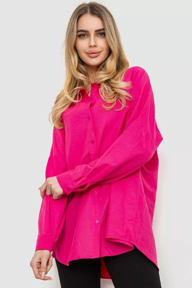 Купить Рубашка женская свободная однотонная, цвет розовый, 246R3977 - Фото №1