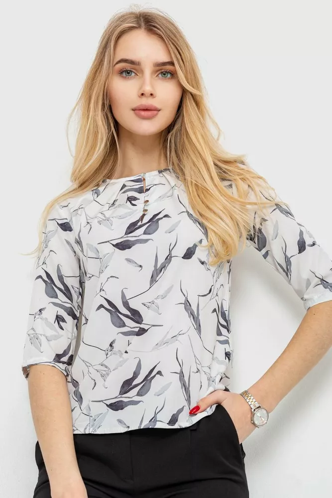 Купити Блуза з квітковим принтом, колір сірий, 230R112-5 оптом - Фото №1
