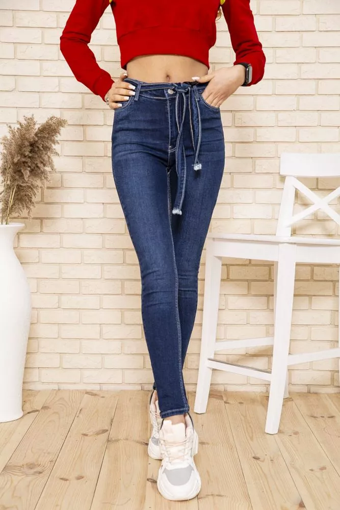 Купити Темно-сині жіночі джинси, скінні з поясом, 164R1180-7 - Фото №1