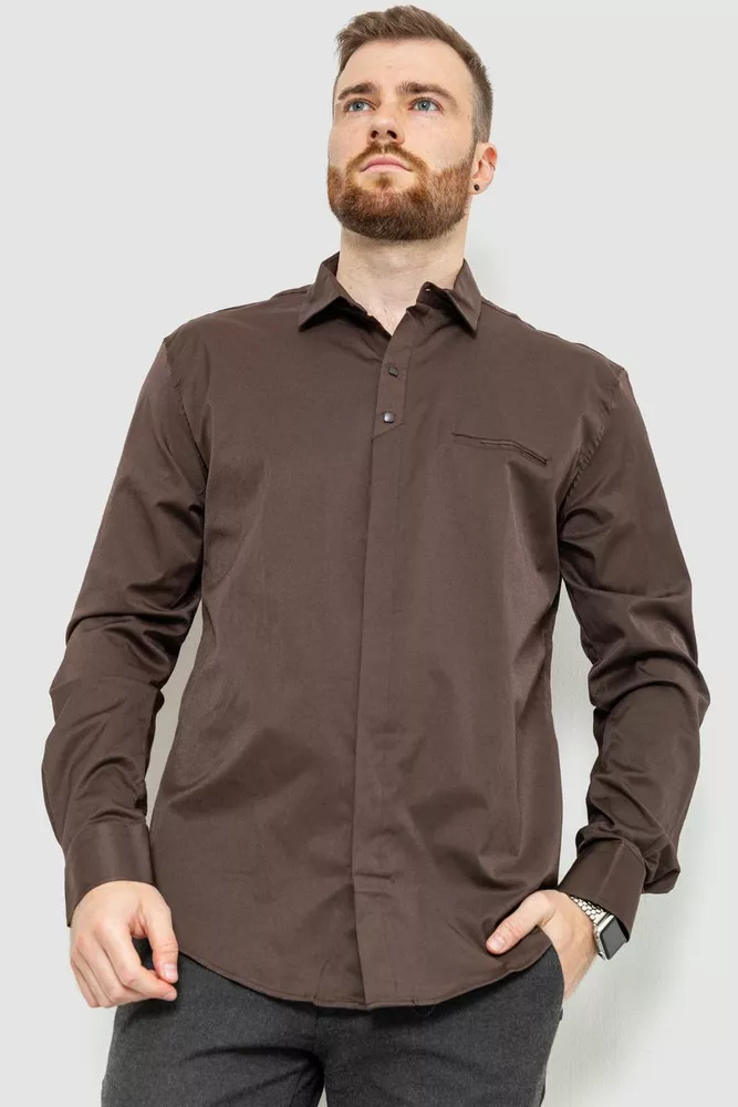 Купить Рубашка мужская однотонная, цвет темно-коричневый, 214R7324 - Фото №1