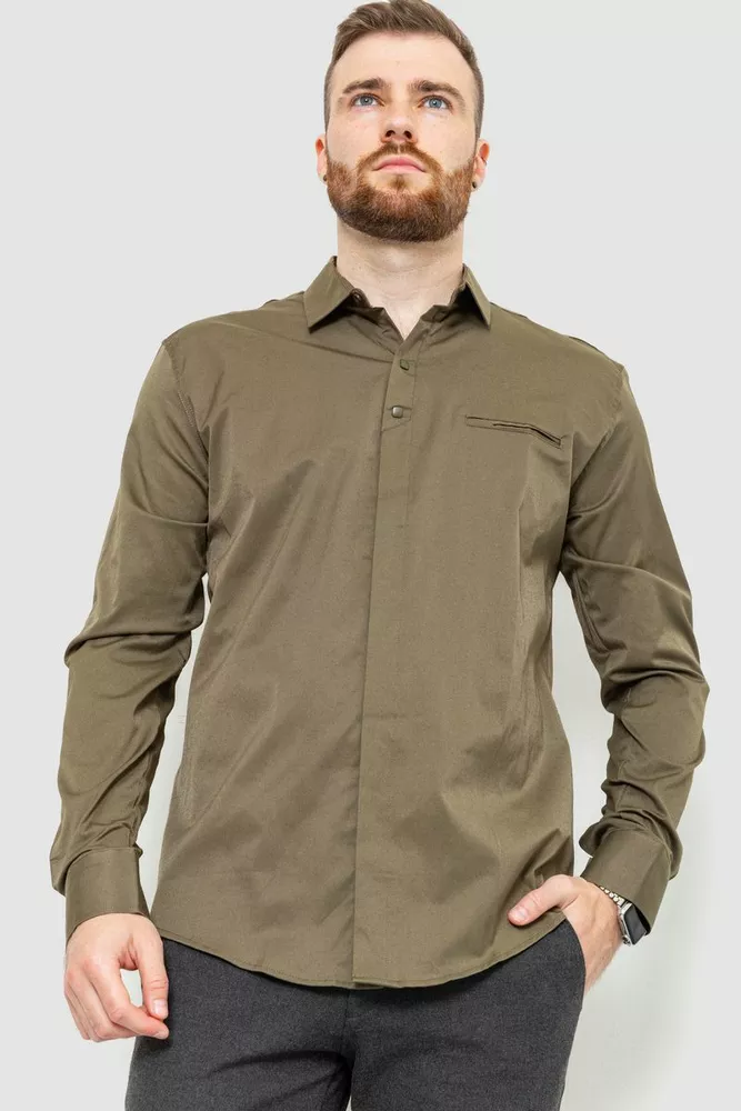 Купить Рубашка мужская однотонная, цвет хаки, 214R7324 - Фото №1