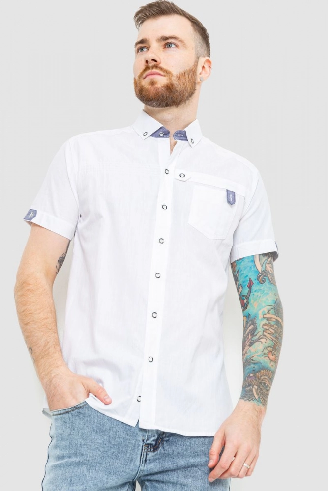 Купить Рубашка мужская однотонная, цвет белый, 186R0638 - Фото №1