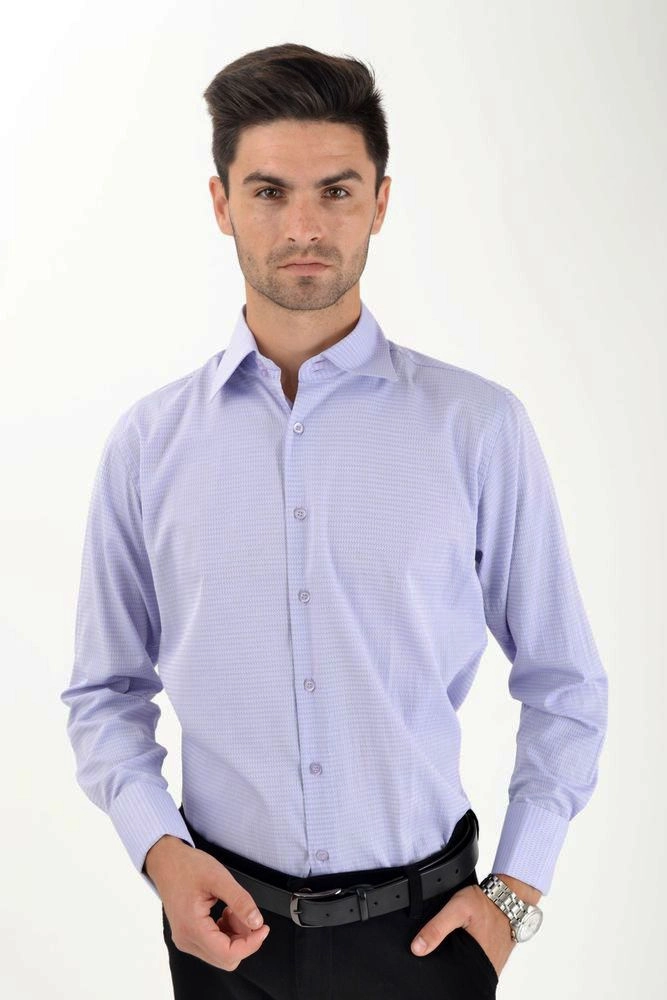 Купити Сиреневая рубашка мужская с узором 37162-3 - Фото №1
