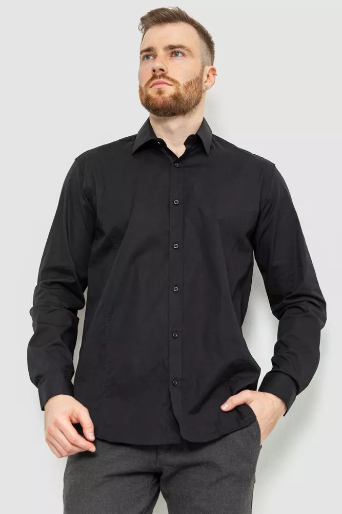 Купить Рубашка мужская классическая однотонная, цвет черный, 186R30 оптом - Фото №1