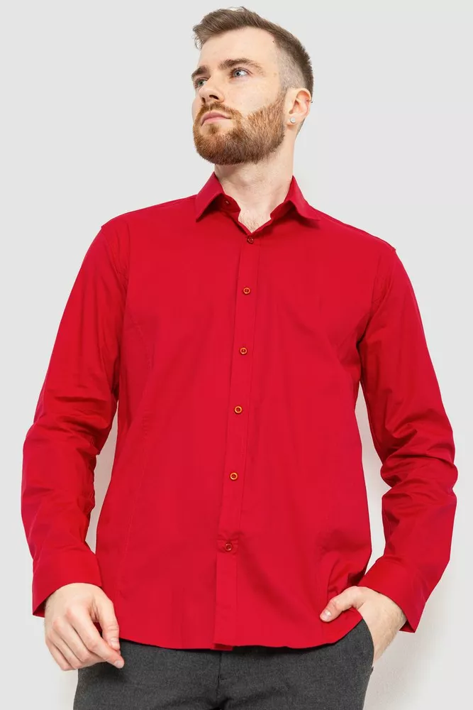 Купить Рубашка мужская классическая однотонная, цвет темно-красный, 186R30 оптом - Фото №1