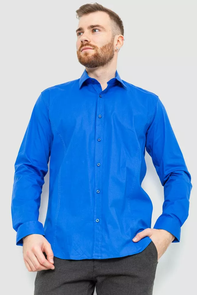 Купить Рубашка мужская классическая однотонная, цвет электрик, 186R30 - Фото №1