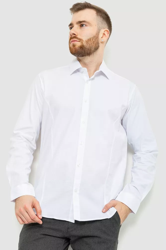 Купить Рубашка мужская классическая однотонная, цвет белый, 186R30 - Фото №1