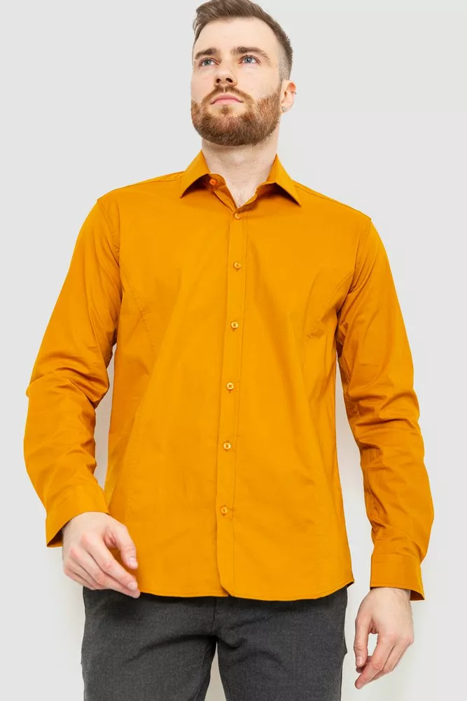 Купить Рубашка мужская классическая однотонная, цвет горчичный, 186R30 - Фото №1