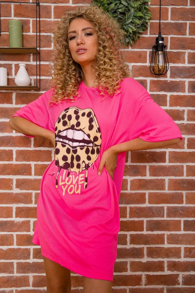 Купити Жіноча футболка вільного крою, колір Рожевий з принтом, 117R1025 - Фото №1
