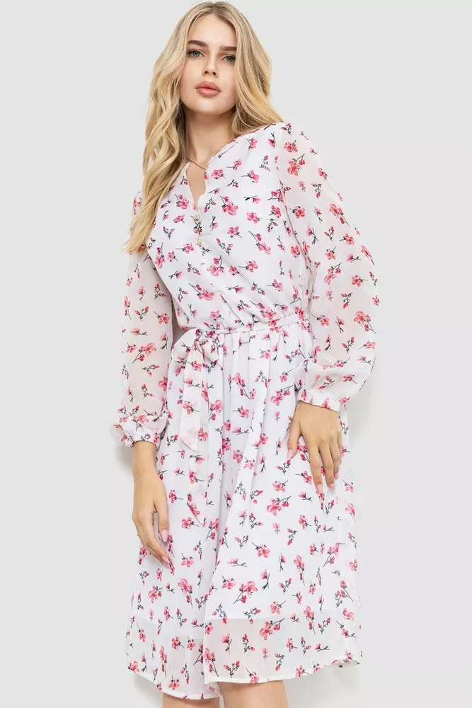 Купити Сукня з квітковим принтом, колір біло-рожевий, 230R006-18 - Фото №1