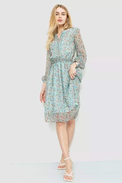 Сукня з квітковим принтом, колір бірюзово-бежевий, 230R006-18