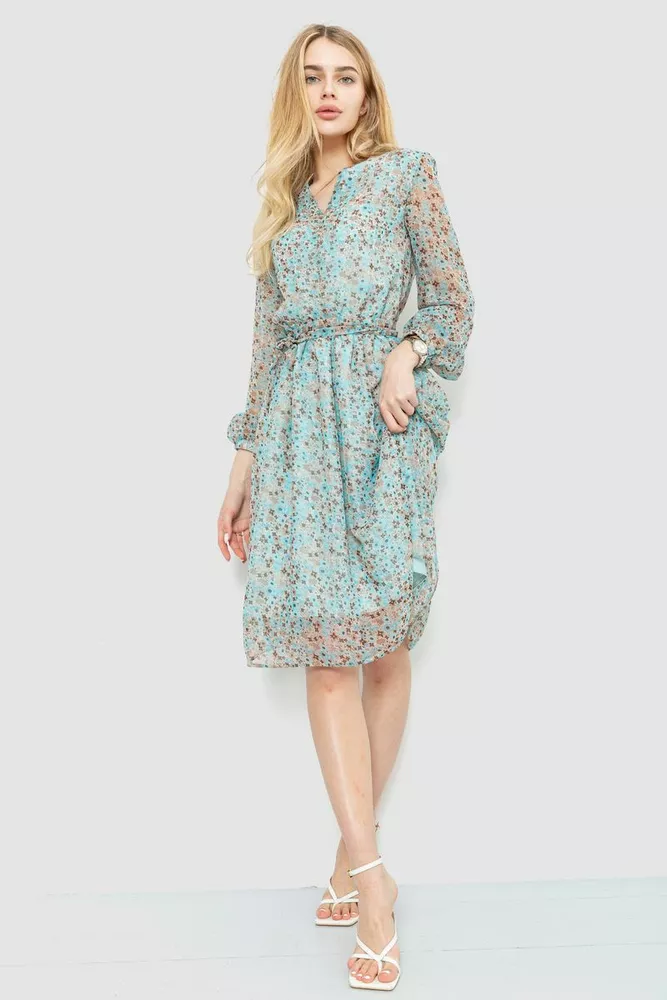 Купити Сукня з квітковим принтом, колір бірюзово-бежевий, 230R006-18 - Фото №1
