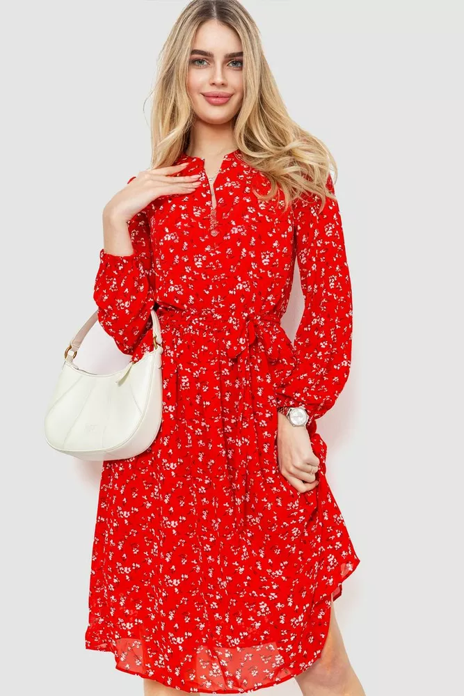 Купити Сукня з квітковим принтом, колір червоно-молочний, 230R006-18 оптом - Фото №1
