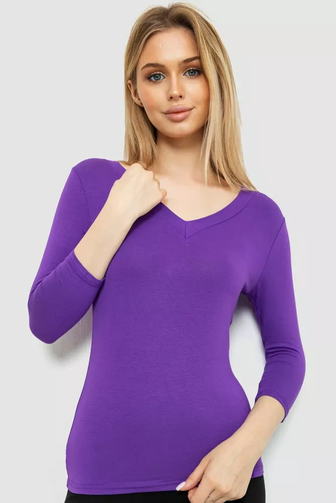 Купить Футболка женская с удлиненным рукавом, цвет фиолетовый, 186R312 оптом - Фото №1