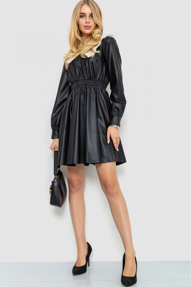 Купить Платье нарядное из экокожи, цвет черный, 214R3889 - Фото №1