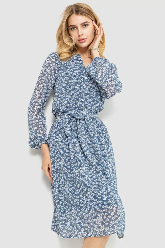 Купити Сукня з квітковим принтом, колір джинс, 230R006-18 - Фото №1