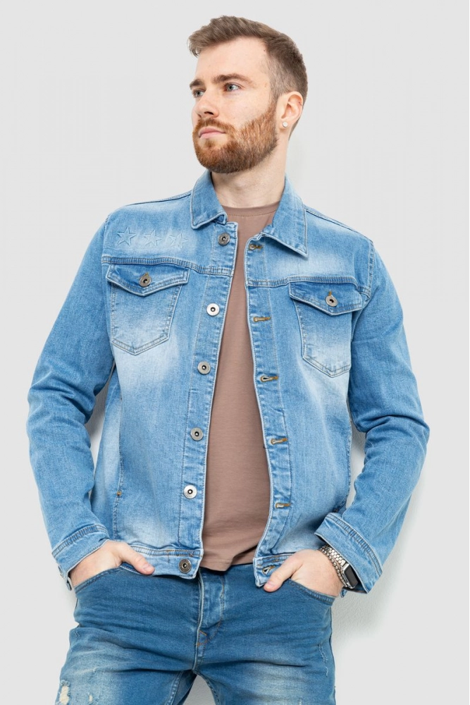 Купити Куртка чоловіча джинсова з потертостями, колір світло-блакитний, 157R2012 - Фото №1