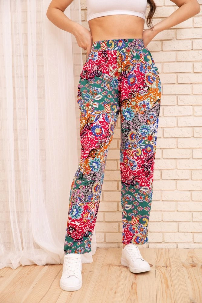 Купити Літні бавовняні штани з квітковим принтом Різнокольоровий 172R69-1 - Фото №1