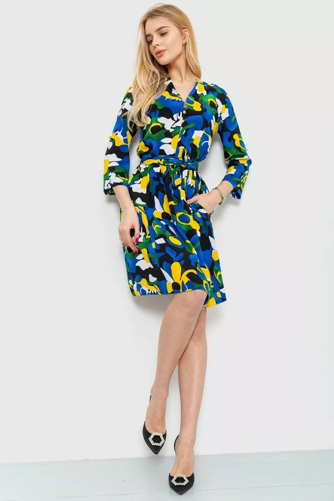 Купити Сукня з квітковим принтом, колір різнобарвний, 230R006-18 - Фото №1