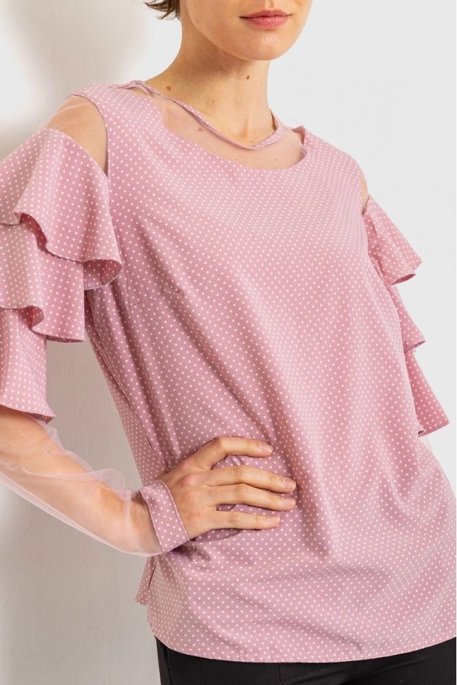 Купити Блуза в горох, колір пудровий, 230R151-9 - Фото №1